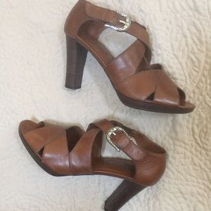 Brighton Vogue Brown Leather Buckle Heel Sandals size 9.5 Made in Italy